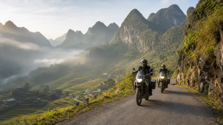 Custom Vietnam motorcycle tour through mountain roads and rice terraces